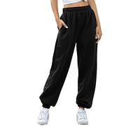 Nuofengkudu Mujer Harem Térmicos Jogging Pantalones Forro Polar con Bolsillos Elastica Cintura Alta Comodo Llanura Largos Pantalón Deportiva Jogger Pants Sweatpants Casual Ropa de Casa(Lana-Negro,2XL)