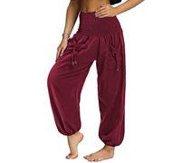 Nuofengkudu Mujer Hippie Pantalon Harem Elásticos Cintura Alta Bolsillos Bombachos Tailandes Hombre Comodos Yoga Pants Pantalones Unisex Pijama Verano Playa Fiesta Viaje Casual Rojo L