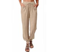 Nuofengkudu Mujer Hippie Pantalones Cagados Sueltos Verano Bolsillos Cordón Cintura Elastico Ligeros Pantalon Transpirable Liso Boho Bombachos Elegantes Playa Fiesta Casual Casa Pants Albaricoque S