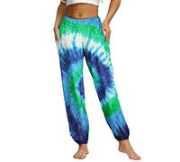 Nuofengkudu Mujer Hippies Pantalones Harem Tailandeses Boho Estampados Bolsillos Cintura Alta Baggy Yoga Pants Verano Playa Fiesta (Verde A,Talla única)