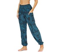 Nuofengkudu Mujer Hippies Yoga Pantalones Harem Baggy Tailandeses Boho Estampados Bolsillos Cintura Alta Baggy Pilates Pants Verano Playa Fiesta(Y-Patrón 09,Talla única)