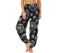 Nuofengkudu Mujer Hippies Yoga Pantalones Harem Baggy Tailandeses Boho Estampados Bolsillos Cintura Alta Baggy Pilates Pants Verano Playa Fiesta(Y-Patrón 03,Talla única)