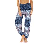 Nuofengkudu Mujer Hippies Yoga Pantalones Harem Baggy Tailandeses Boho Estampados Bolsillos Cintura Alta Baggy Pilates Pants Verano Playa Fiesta(Y-Patrón 06,Talla única)