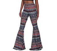 Nuofengkudu Mujer Pantalones Campana Hippie Estampados Largos Elastico Tiro Alto Pantalón Leggins Acampanados Pantalon Comodo Casual Fiesta Ropa Azul Marino S