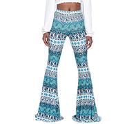 Nuofengkudu Mujer Pantalones Campana Hippie Estampados Largos Elastico Tiro Alto Pantalón Leggins Acampanados Pantalon Comodo Casual Fiesta Ropa Turquesa M