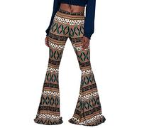 Nuofengkudu Mujer Pantalones Campana Hippie Estampados Largos Elastico Tiro Alto Pantalón Leggins Acampanados Pantalon Comodo Casual Fiesta Ropa Golden L