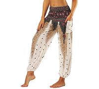 Nuofengkudu Mujer Pantalones Hippies Tailandeses Estampado Verano Cintura Alta Elastica con Bolsillos para Yoga Casual Marrón Pavo