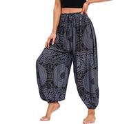 Nuofengkudu Mujer Tallas Grandes Hippie Harem Pantalon Unisex Baggy Boho Estampados Pantalones Pantalón Casual Bombachos Verano Playa Thai Yoga Pants Meditacion Vacaciones Rosa Negro
