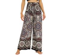 Nuofengkudu Pantalones Palazzo Boho Mujer Tiro Alto Fruncido Cinturón Verano Rayón Ligero Estampado Hippie Fluido Playa Vacaciones Fiesta Pantalon Holgados Viaje Casa Yoga Talla Pequeña D Negro