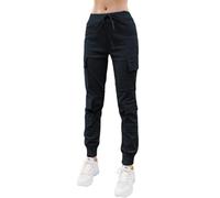 Nuofengkudu Petite Pantalones Cargo Mujer Elasticos Harem Pantalon con Bolsillos Stretch Cintura Tobillo Pantalón Chica Joven Punk Deportivo Jogging Jogger Pants Hip Hop Moda Casual Negro S