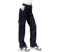 Nuofengkudu Rectos Pantalones Cargo Mujer Puños Ajustables 4 Bolsillos Pantalon Elasticos Cintura Alta Deportiva Trabajo Largos Pantalón Y2K Adolescentes Goticos Punk Jogger Casual Moda Negro 2XL