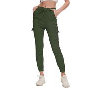 Nuofengkudu Skinny Elastico Pantalones Cargo Tobilleros Bolsillos Tiro Alto Cordón Slim Fit Deporte Pantalón Jogger Trabajo Jogging Pants Chandal Moda Comodo Sweatpants Verde Ejército Tamaño 34