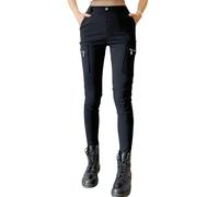 Nuofengkudu Slim Fit Pantalones Cargo Mujer Ajustado Elástica Cintura Alta Bolsillos Cremallera Trabajo Pantalón Pitillo Tipo Leggings Prácticos Jóvenes Trousers Y2K Moda Streetwear Gótico Negro S