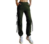 Nuofengkudu Tobilleros Pantalones Cargo Mujer 5 Bolsillos Laterales Elasticos Cintura Alta Joggers Harem Pantalon Deportivos Casual Comodos Moda Chicas Jóvenes Pants Jogging Sweatpants Punk Verde L