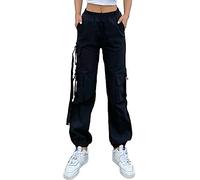 Nuofengkudu Tobilleros Pantalones Cargo Mujer 5 Bolsillos Laterales Elasticos Cintura Alta Joggers Harem Pantalon Deportivos Casual Comodos Moda Chicas Jóvenes Pants Jogging Sweatpants Punk Negro L