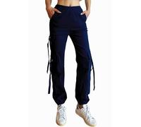 Nuofengkudu Tobilleros Pantalones Cargo Mujer 5 Bolsillos Laterales Elasticos Cintura Alta Joggers Harem Pantalon Deportivos Casual Comodos Moda Chicas Jóvenes Pants Jogging Punk Azul Marino L