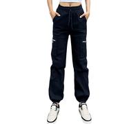 Nuofengkudu Tobilleros Pantalones Cargo Mujer Cremallera Bolsillos Cordon Elasticos Cintura Alta Joggers Harem Pantalon Deportivos Sueltos Casual Comodos Jogging Sweatpants Moda Punk Negro S