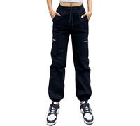 Nuofengkudu Tobilleros Pantalones Cargo Mujer Cremallera Bolsillos Cordon Elasticos Cintura Alta Joggers Harem Pantalon Deportivos Sueltos Casual Comodos Jogging Sweatpants Moda Punk Negro XL