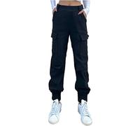 Nuofengkudu Tobilleros Pantalones Cargo Mujer Elasticos Cintura Alta 4 Bolsillos Laterales Harem Trabajo Pantalon Deportivos Casual Joggers Comodos Jogging Pants Women Trousers Moda Punk Negro M