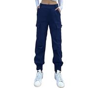 Nuofengkudu Tobilleros Pantalones Cargo Mujer Elasticos Cintura Alta 4 Bolsillos Laterales Harem Trabajo Pantalon Deportivos Casual Joggers Comodos Jogging Pants Women Trousers Moda Azul Marino M
