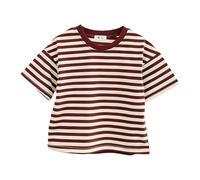 Nuoke Boys' Short Sleeved T Shirt Classic and Versatile Striped Top For Toddlers and Girls Round Neck Loose Fit. Guantes Saco Boxeo Hombre (Coffee, 5-6 Years)