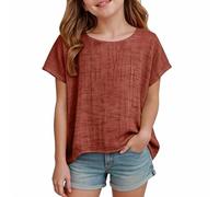 Nuoke Camiseta niña,Camiseta Naranja niña,Loose Cotton and Linen Short Sleeved T Shirts For Boys and Girls of All Ages Top (Orange, 2-3 Years)