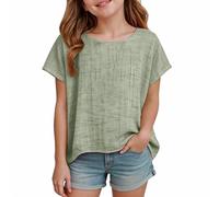Nuoke Camiseta niña,Camiseta Verde niña,Loose Cotton and Linen Short Sleeved T Shirts For Boys and Girls of All Ages Top (Light Green, 2-3 Years)
