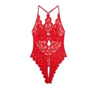 Nuoke New Erotic Lingerie Plus Size Erotic Lingerie New Lace See Through No Removal Crotchless Jumpsuit Sexy Hottie Pijamas Cutres (Red, M)