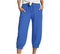 Nuoke Pantalon Corto Deporte Mujer,Women's Linen Wide Leg Pants Casual Loose High Waist Beach Pants Pockets Short Naranja (Blue #2, XXL)