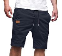 Nuoke Pantalones Cortos Hombre,Shorts Hombre,Cargo Casuales con Cintura elástica Negros Rotos (Navy, L)