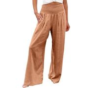 Nuoke Pantalones de Lino Mujer,Women Linen Pants Summer Wide Leg High Waist Casual 2026 Beach Travel Vacation Outfits Rotos (Brown, S)