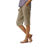 Nuoke Pantalones Holgados de algodón y Lino Informales Mujer con Bolsillo Pantalones Bombachos Mujer_5