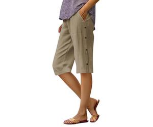 Nuoke Pantalones Holgados de algodón y Lino Informales Mujer con Bolsillo Pantalones Bombachos Mujer_5