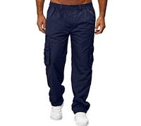 Nuoke Pantalones Hombre,Pantalones Cargo Hombre,Deportivos de Pierna Recta para, Deportivos con múltiples Bolsillos, para Rotos Negros (Navy, XL)