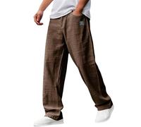 Nuoke Pantalones Hombre,Pantalones Chandal Hombres,Men's Casual Cotton and Linen Fabric Embroidered Logo Loose Elastic Waist Pants De (Brown, XXXXL)