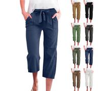 Nuoke Pantalones para Mujer de algodón y Lino Informales Verano 2025, Rectos, Anchos, Holgados, con cordón y Cintura elástica, Pantalones De Mujer Bota Ancha