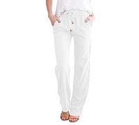 Nuoke Pantalones Rectos sólidos Cintura y Pantalones Largos algodón con cordón elástico Informal para Mujer Pantalones Anchos De Vestir Mujer_5