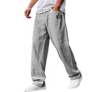 Nuoke Ropa Hombre,pantalón Chandal Hombre,Men's Casual Cotton and Linen Fabric Embroidered Logo Loose Elastic Waist Pants De (Grey, XXXL)