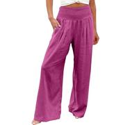Nuoke Ropa Mujer,Women Linen Pants Summer Wide Leg High Waist Casual 2026 Beach Travel Vacation Outfits Rotos (Dark Purple, M)