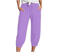 Nuoke Ropa Mujer,Women's Linen Wide Leg Pants Casual Loose High Waist Beach Pants Pockets Short Naranja (Purple #2, XXL)