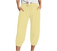 Nuoke Ropa Mujer,Women's Linen Wide Leg Pants Casual Loose High Waist Beach Pants Pockets Short Naranja (Yellow #2, S)