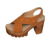 Nuoke sandalias mujer comodas sandalias doradas tacon Summer New Plus Size Thick High Heeled Sandals With A Back Strap And Thick Sole Casual Sandals For Women Zapatos De (Orange, 42)