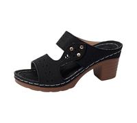 Nuoke sandalias mujer sandalias tacon mujer Nuevas de verano para, estilo retro, casuales, cómodas, con tacón alto y tacón grueso, puntera abierta. Grises (Black, 43)