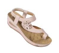 Nuoke sandalias mujer,sandalias,Women's Round Head Thick Bottom Hollow Out Wear Clip Toe Thick Bottom Slope Heel Slippers Calcetines Piscina (Beige, 41)