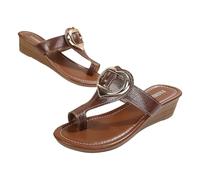 Nuoke sandalias mujer verano,sandalias cuñas mujer,Pantuflas de con punta redonda, gruesa, huecas, con clip y tacón inclinado y gruesa Muñeco Conguitos (Brown, 37)