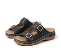 Nuoke sandalias mujer verano,sandalias cuñas mujer,Pantuflas de con punta redonda, gruesa, huecas, con clip y tacón inclinado y gruesa Regalos Abuelas Originales (Black, 37)