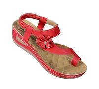 Nuoke sandalias mujer verano,sandalias deportivas mujer,Women's Round Head Thick Bottom Hollow Out Wear Clip Toe Thick Bottom Slope Heel Slippers Calcetines Piscina (Red, 40)