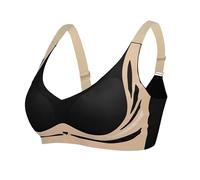 Nuoke Sujetador sin Aros,Women No Underwire Comfort Super Gather Bra Wireless Bra Lifting Sagging Breasts Tira Trasera Transparente (Black, L)