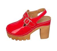 Nuoke zapatillas mujer verano sandalias tacon de tacón alto de talla grande con punta abierta y tacón alto grueso con hebilla de cinturón y de gruesa. Chanclas Altas (Red, 42)