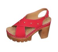 Nuoke zapatillas mujer verano sandalias tacon Summer New Plus Size Thick High Heeled Sandals With A Back Strap And Thick Sole Casual Sandals For Women Zapatos De (Red, 42)